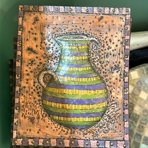 Set of six decorative wood hanging art pieces